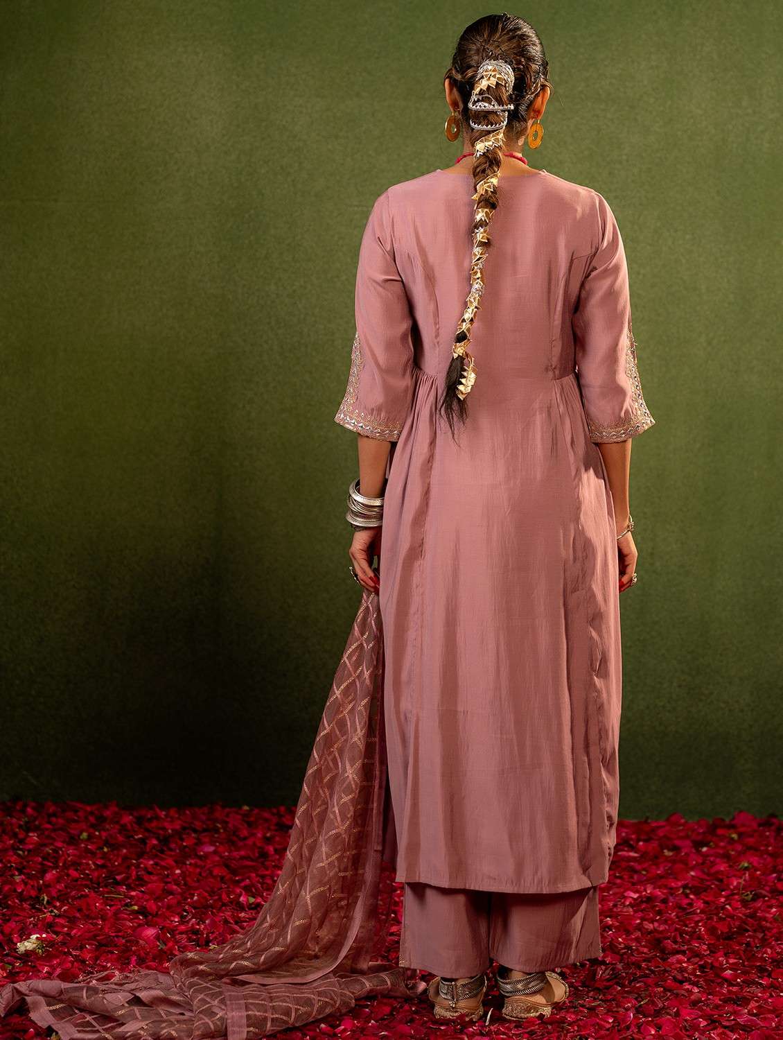 women solid with work three quarter sleeve kurta pant with dupatta set - 22473169 -  Standard Image - 2