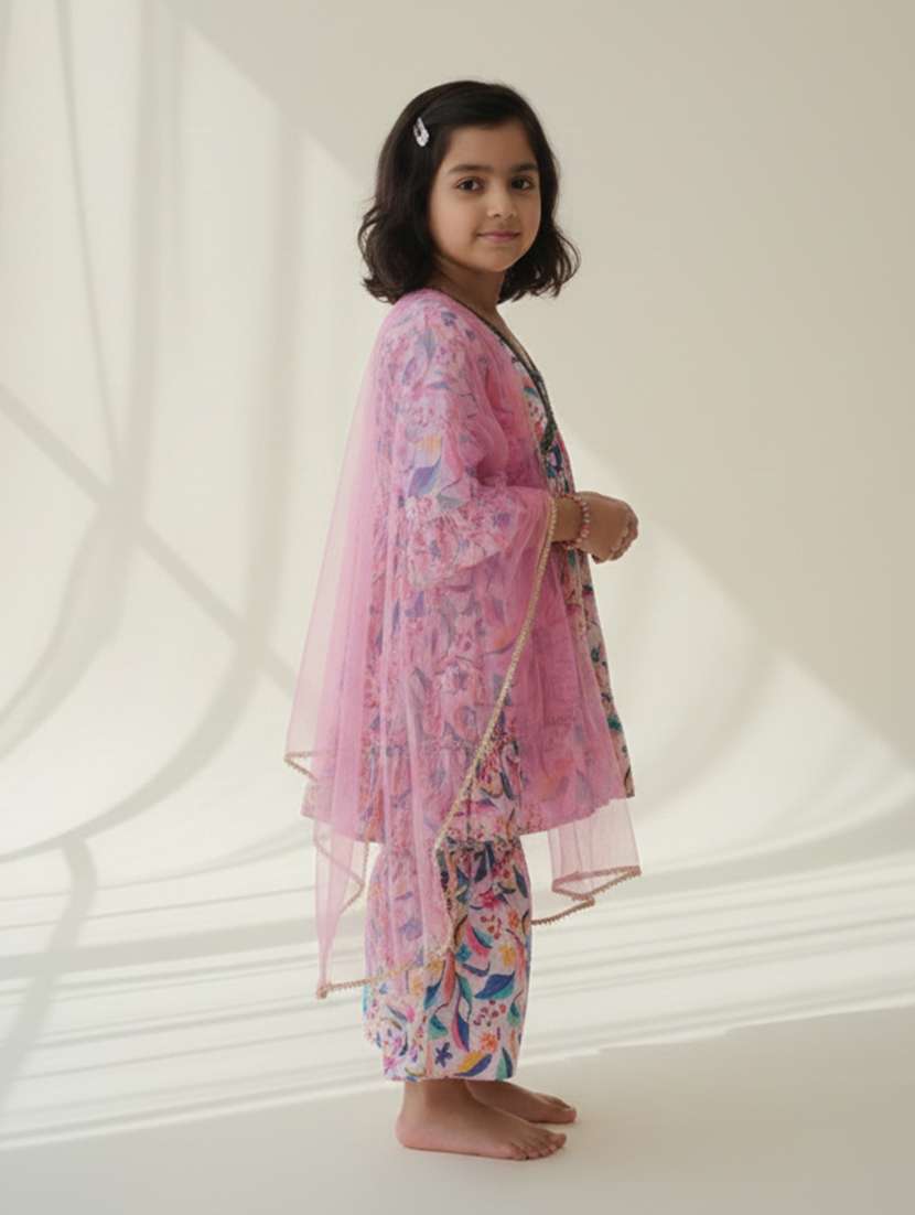 Girl Multi Colored Cotton Blend Kurta Sharara Set Suit Set - 22473205 -  Standard Image - 2