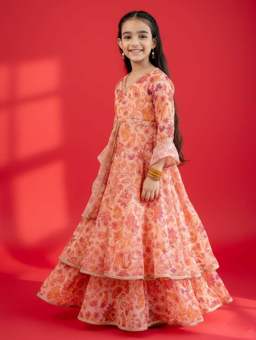 girl peach georgette kurta skirt set suit set - 22473207 -  Standard Image - 2