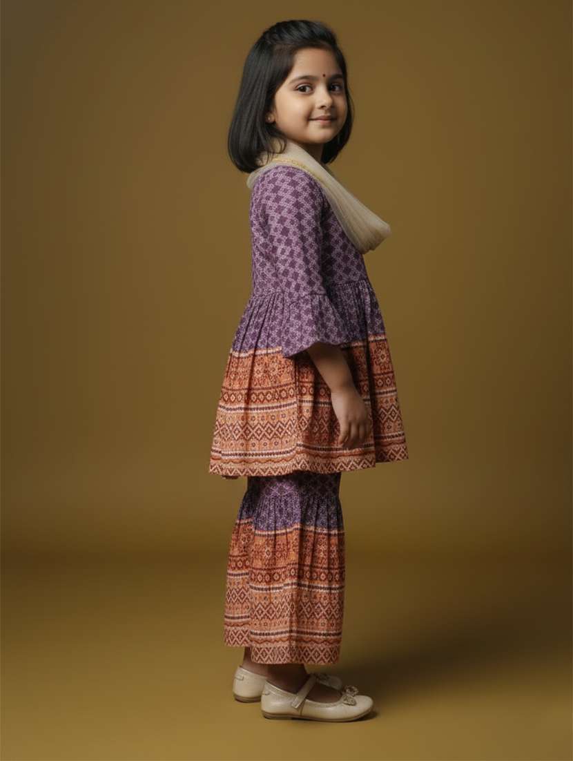 kids multi colored viscose kurta sharara set suit set - 22473209 -  Standard Image - 2