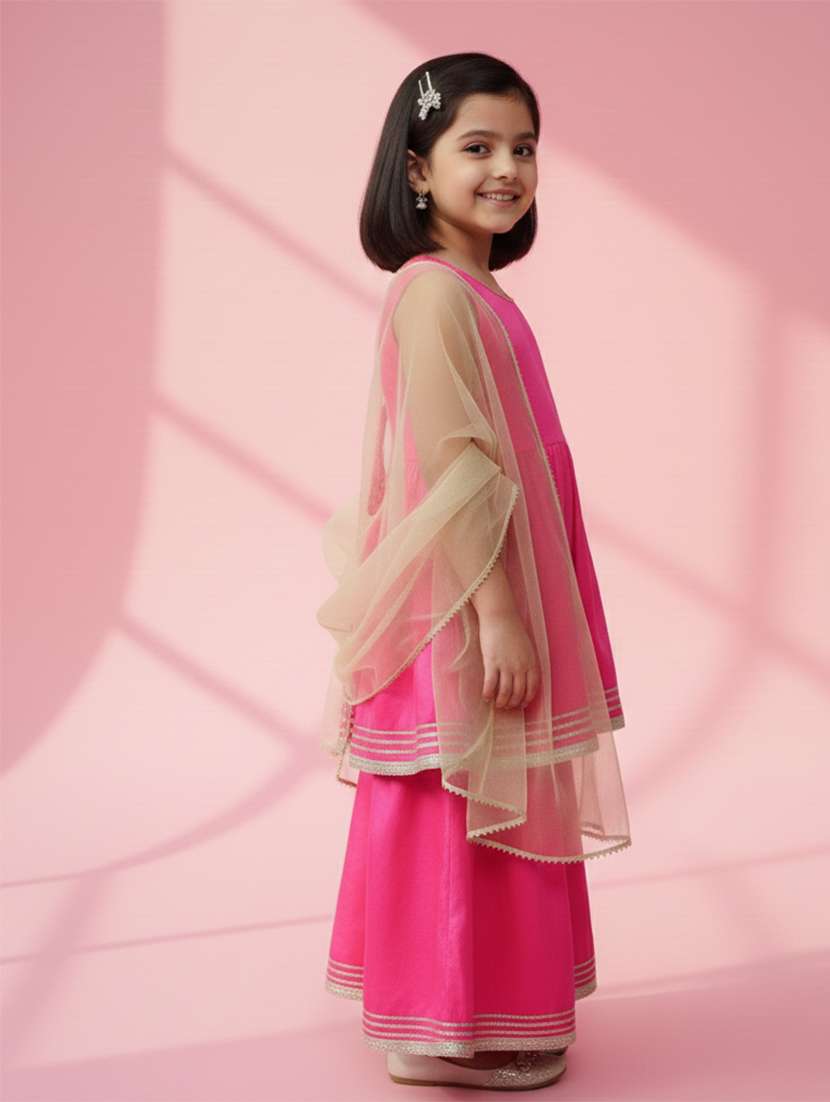 kids magenta satin kurta sharara set suit set - 22473211 -  Standard Image - 2