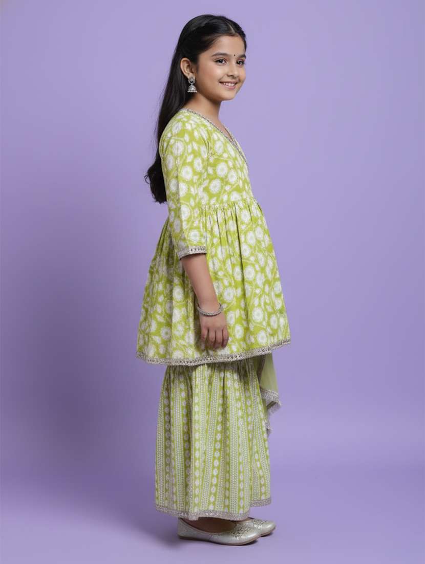 girls green cotton kurta sharara set suit set - 22473215 -  Standard Image - 2