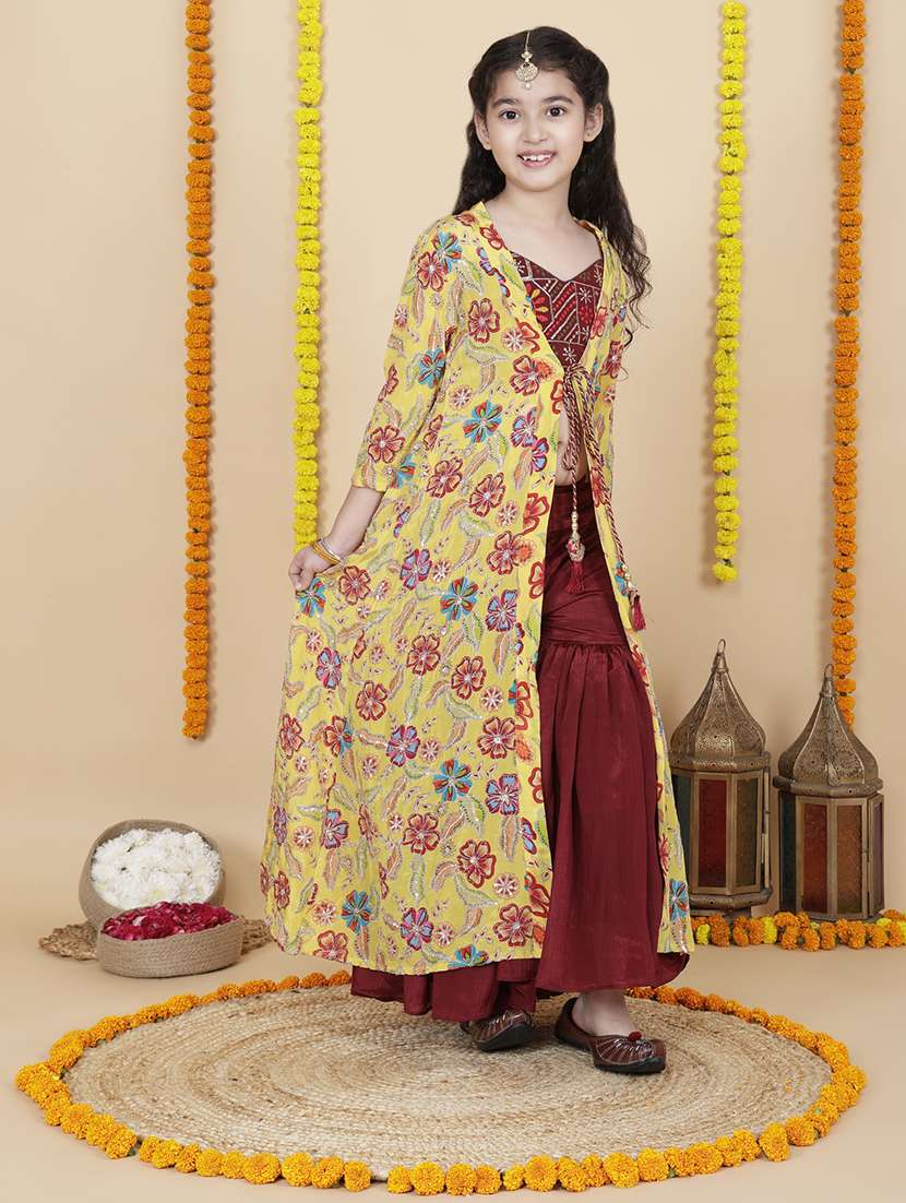 Girls Printed Multi Colored Silk Blend Suit Set Suit Set - 22473224 -  Standard Image - 2