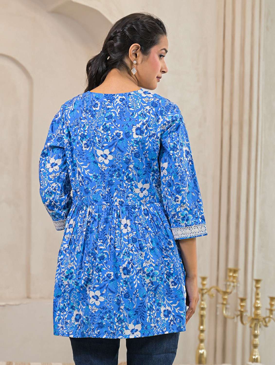 women floral three quarter sleeve a-line kurti - 22473250 -  Standard Image - 2