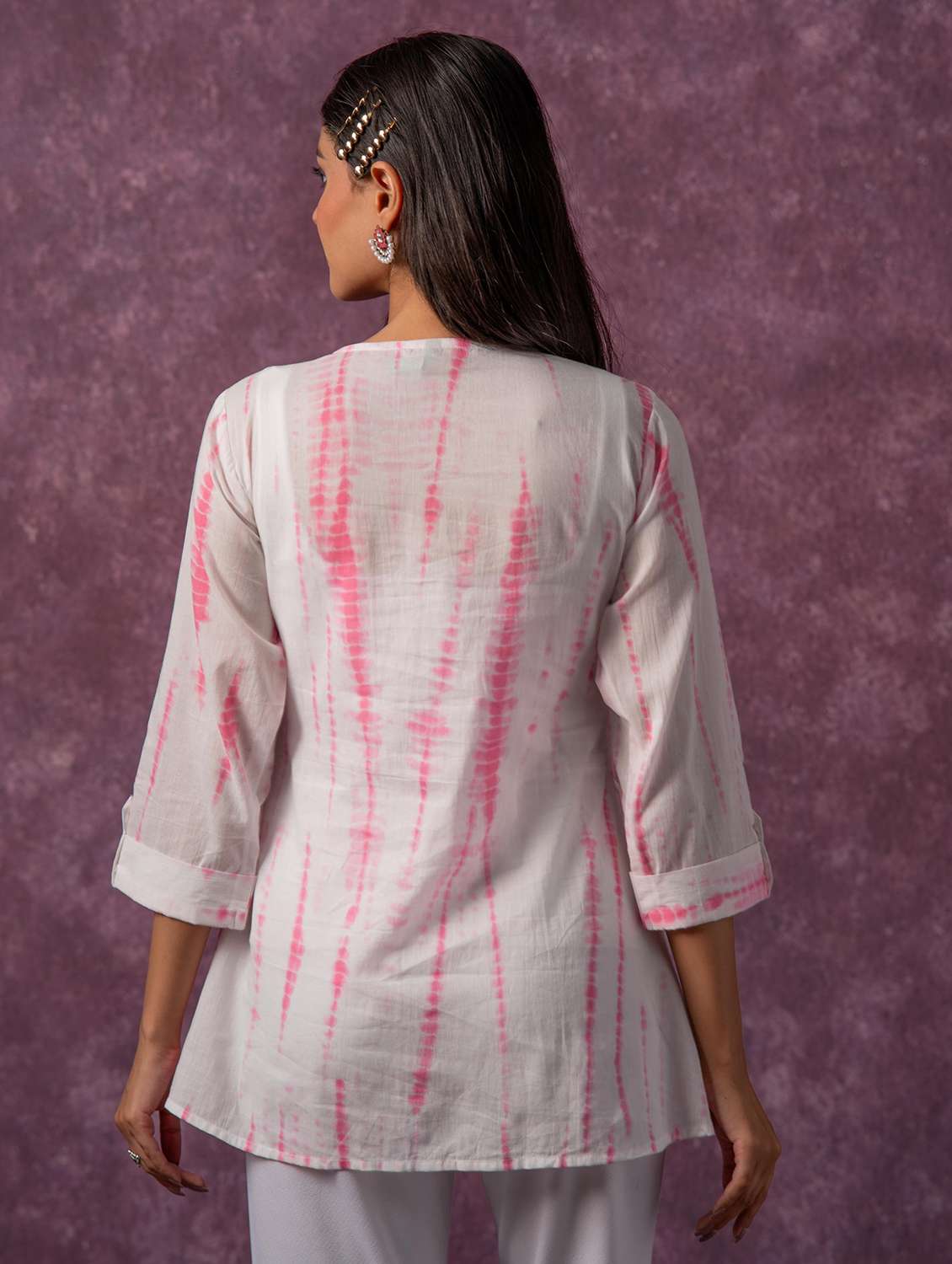 women tie & dye printed three quarter sleeve a-line top - 22473259 -  Standard Image - 2