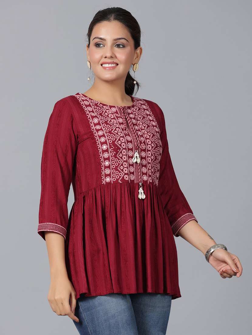 women maroon rayon peplum top - 22473267 -  Standard Image - 2