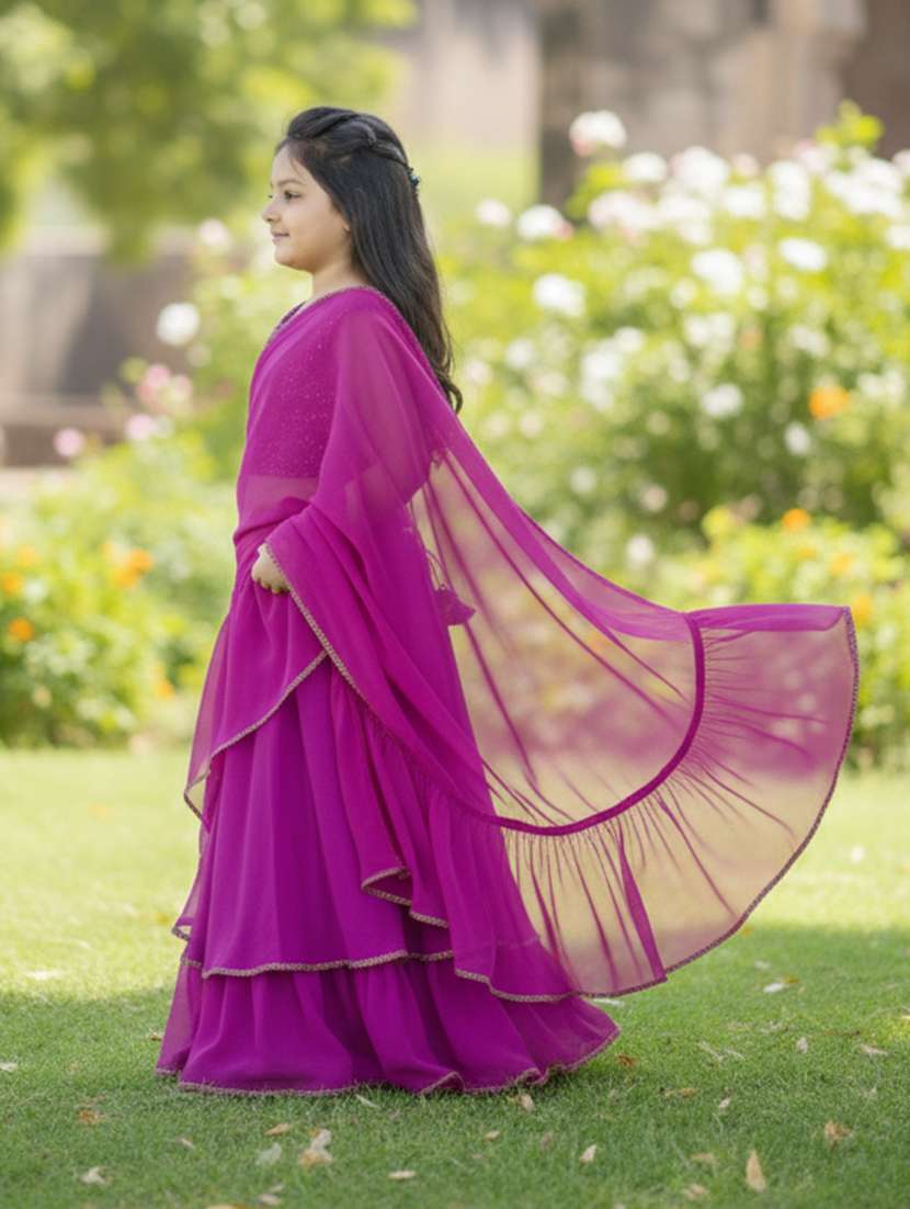 girls magenta ready to wear saree - 22473280 -  Standard Image - 2