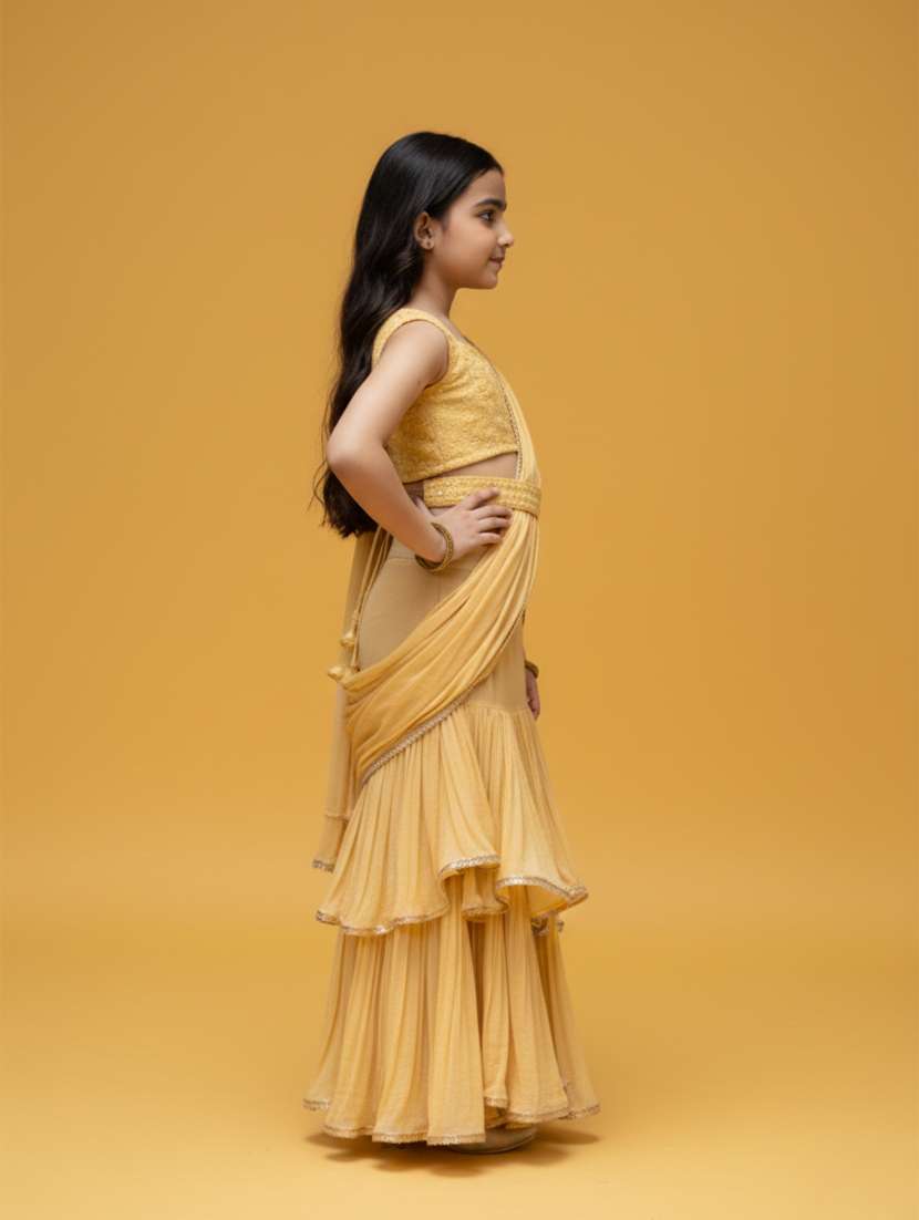 girls cream lehenga saree saree - 22473283 -  Standard Image - 2