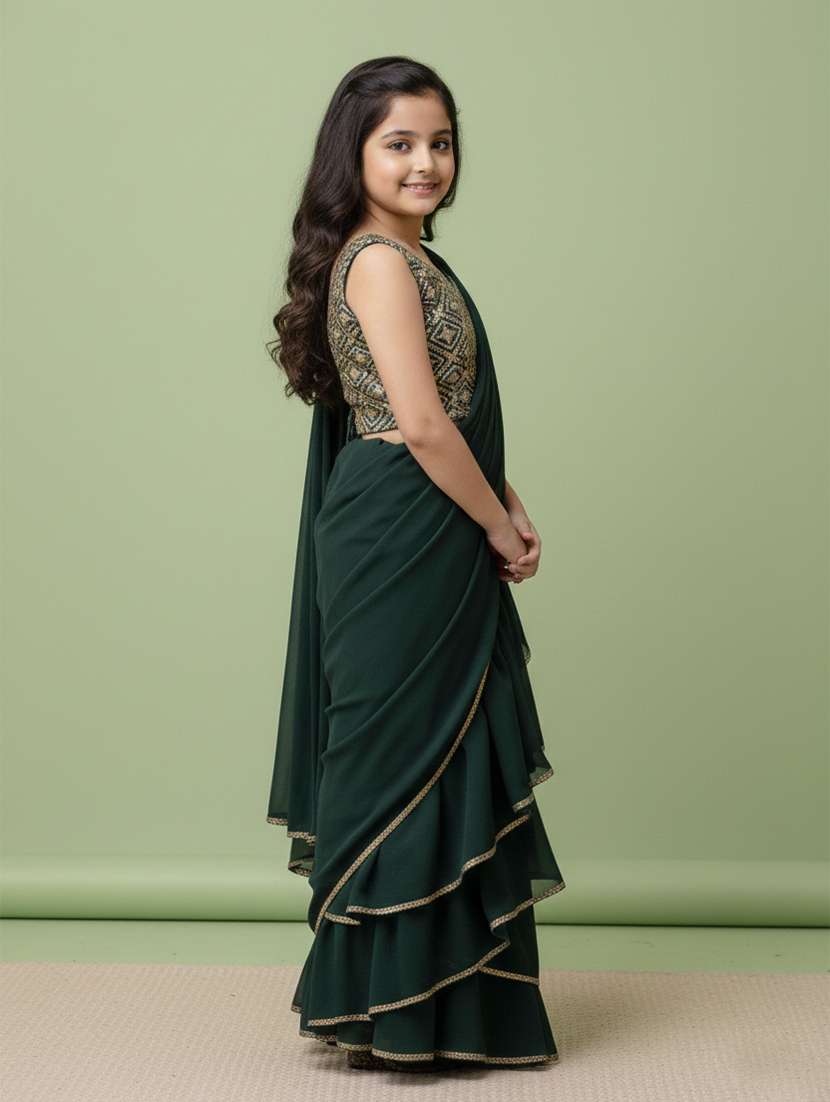 girls green ready to wear saree - 22473284 -  Standard Image - 2