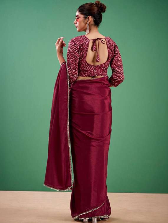 women solid with embellished bordered saree with blouse - 22473288 -  Standard Image - 2