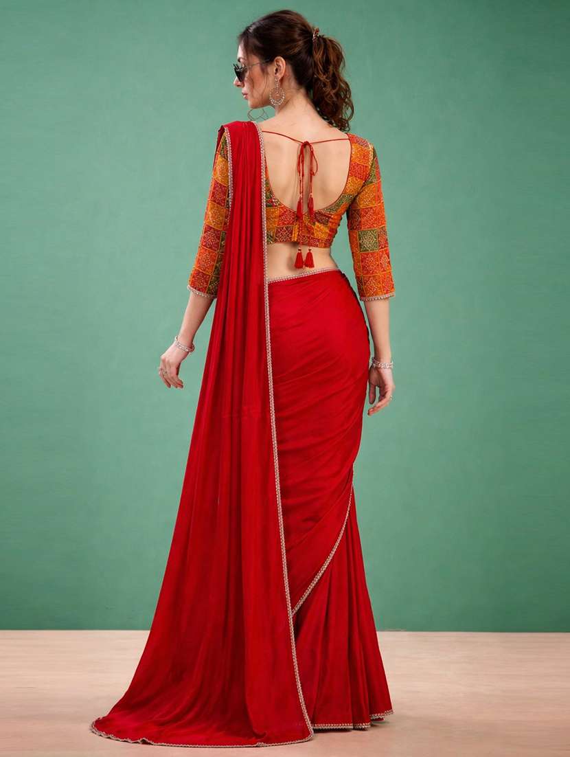 women solid with bordered saree with blouse - 22473304 -  Standard Image - 2