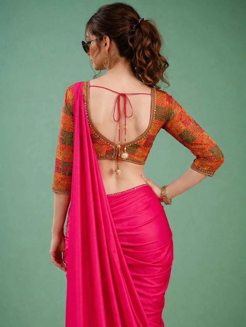 women solid with bordered saree with blouse - 22473305 -  Standard Image - 2