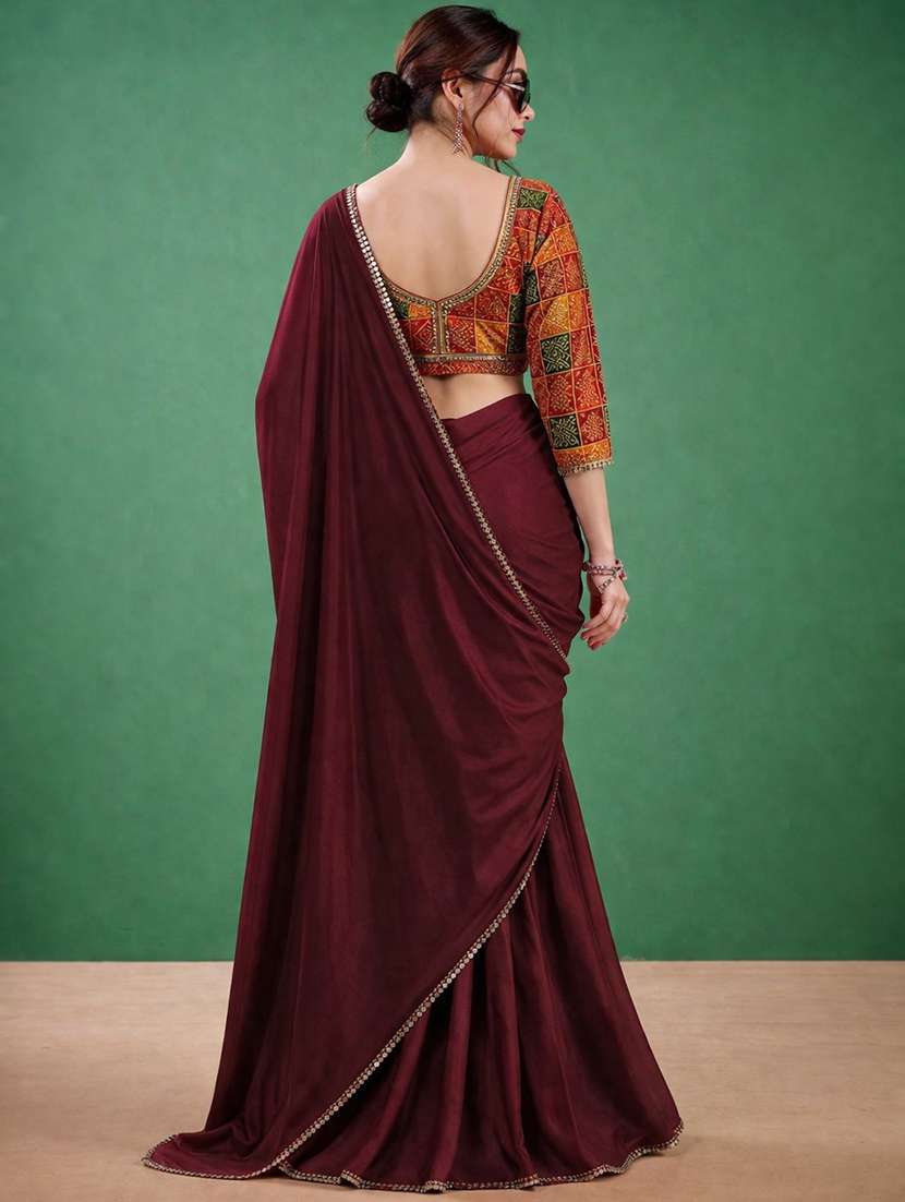 women solid with bordered saree with blouse - 22473306 -  Standard Image - 2