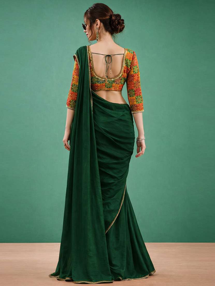 women solid with bordered saree with blouse - 22473308 -  Standard Image - 2