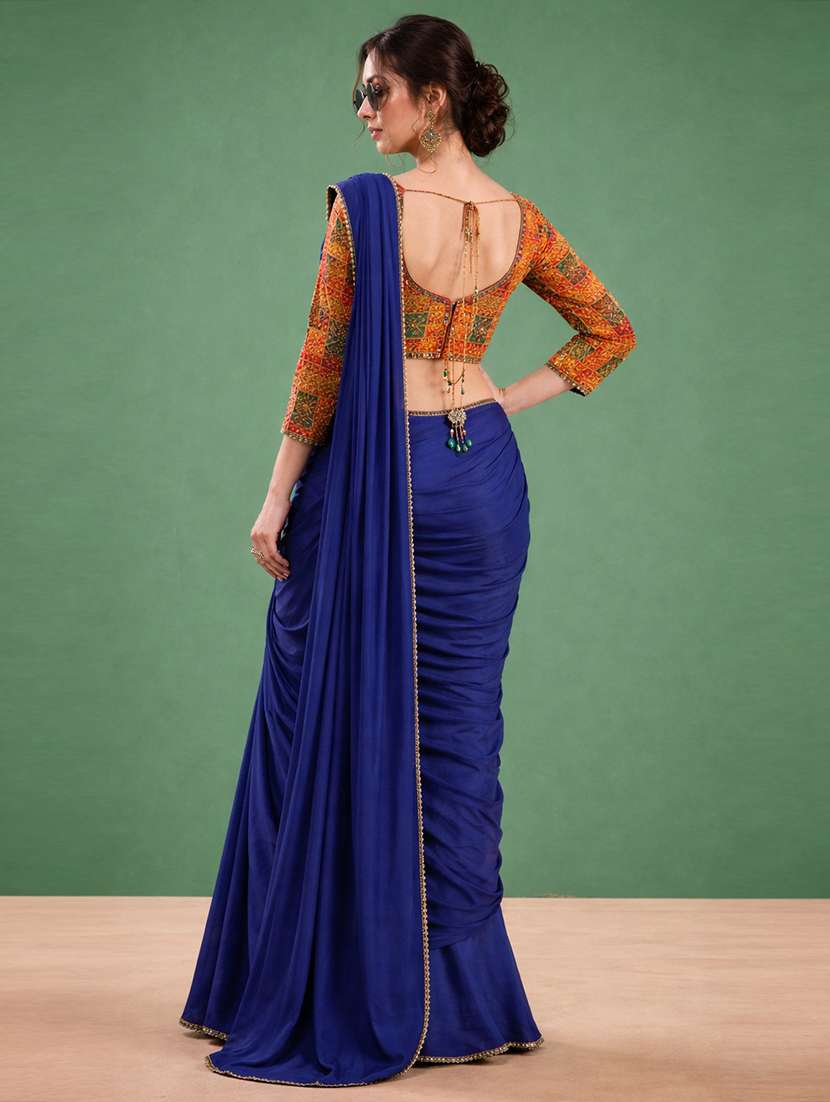women solid with bordered saree with blouse - 22473310 -  Standard Image - 2