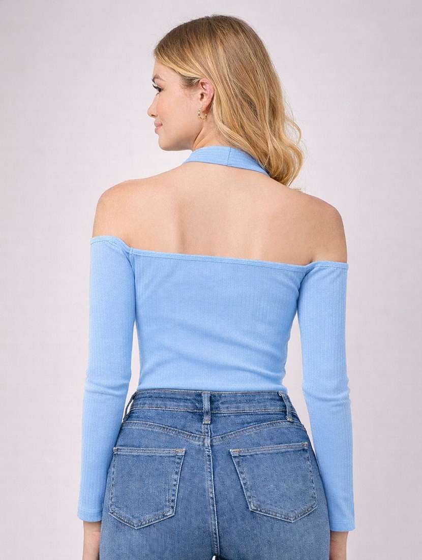women solid halter neck long sleeve top - 22473314 -  Standard Image - 2