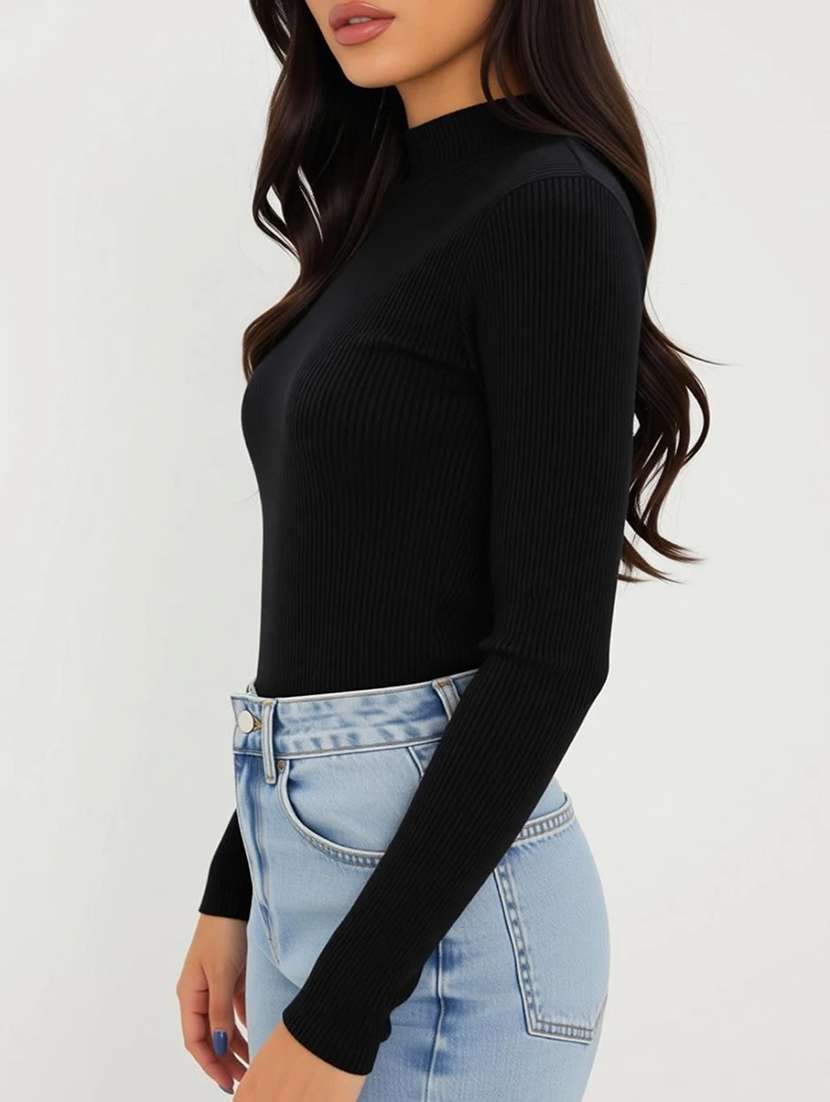 women solid black viscose regular top - 22473323 -  Standard Image - 2