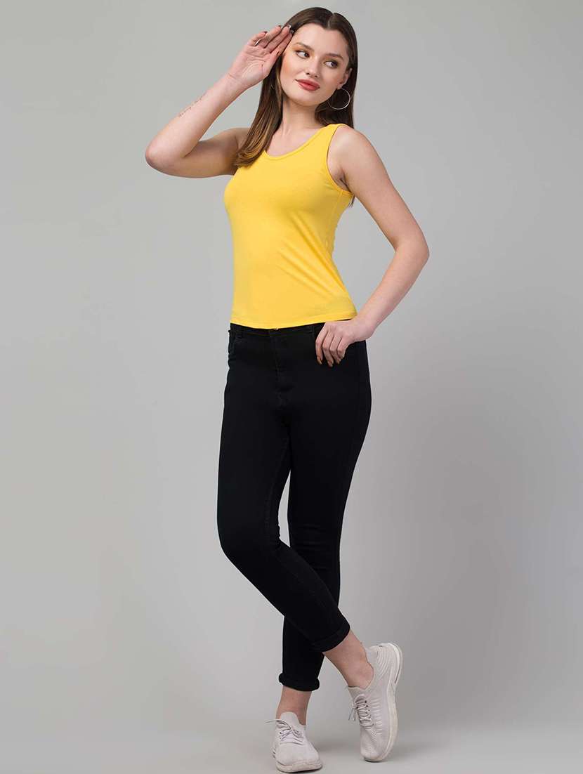 women solid yellow viscose tank top top - 22473327 -  Standard Image - 2