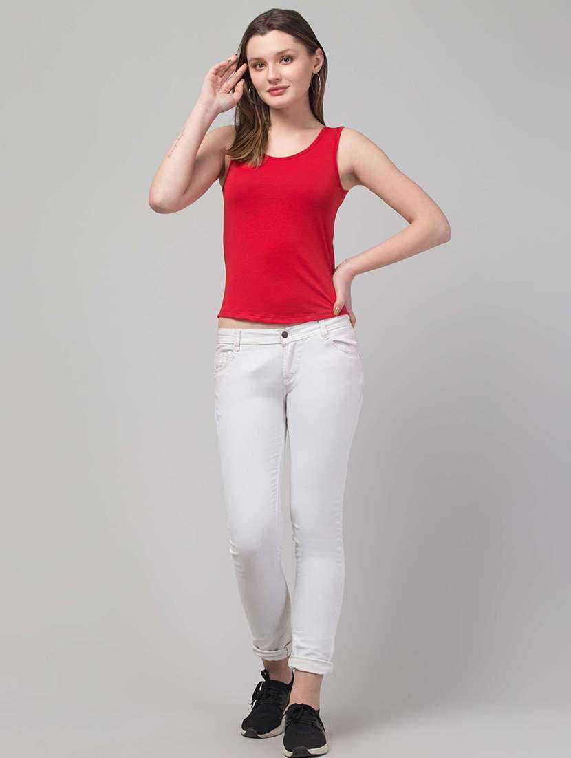 women solid red viscose tank top top - 22473328 -  Standard Image - 2