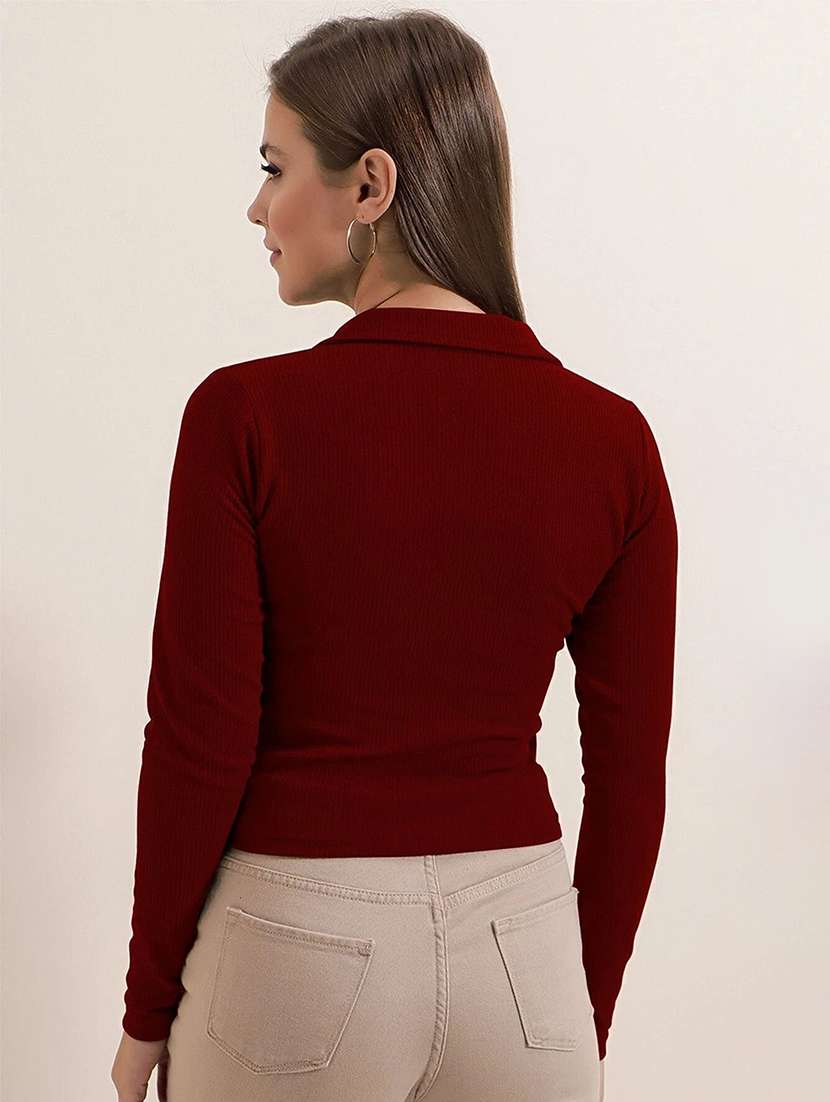 women solid maroon viscose regular top - 22473341 -  Standard Image - 2