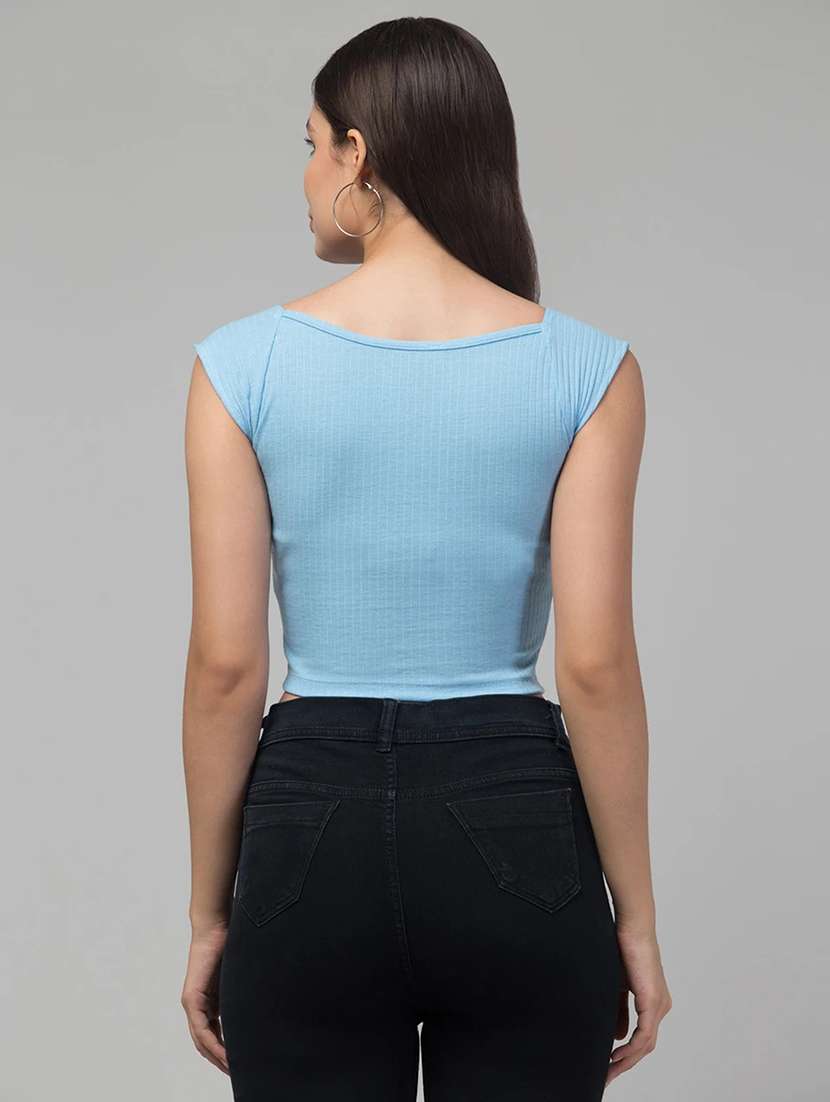 women solid blue viscose wrap top - 22473350 -  Standard Image - 2