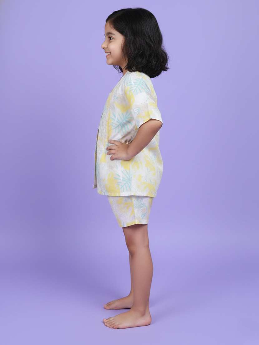 Girls Yellow Viscose Shorts & Top Set Co-ord Set - 22473360 -  Standard Image - 2