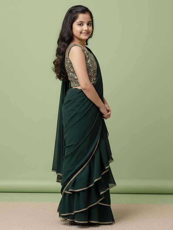 girls green georgette lehenga choli - 22473423 -  Standard Image - 2