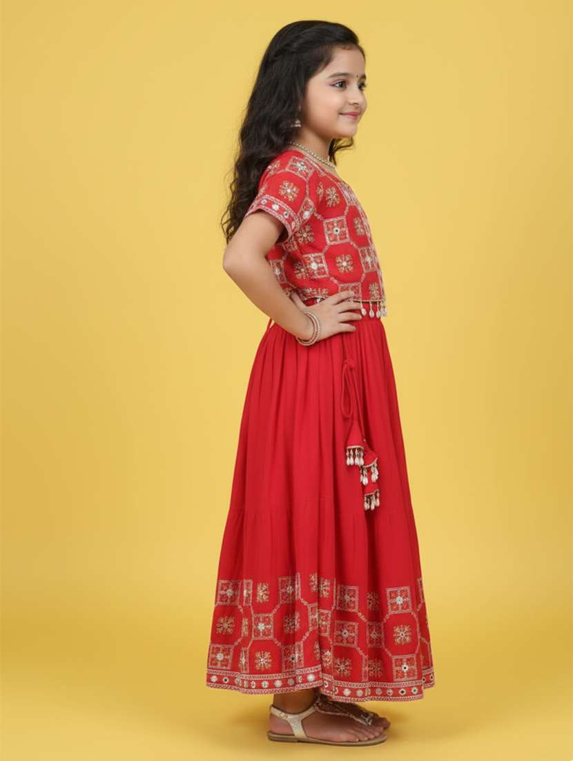 girl maroon cotton blend lehenga choli - 22473429 -  Standard Image - 2