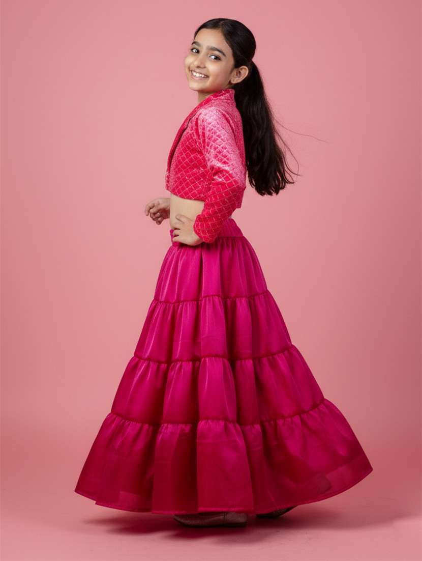 girls printed fuchsia silk blend lehenga choli - 22473432 -  Standard Image - 2