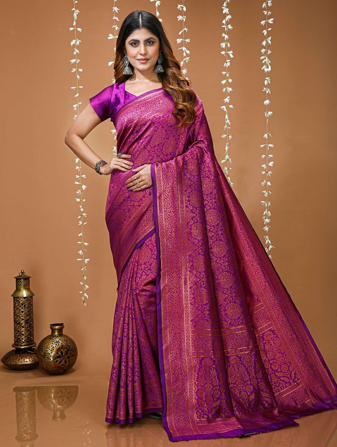 women purple kanjivaram saree with blouse