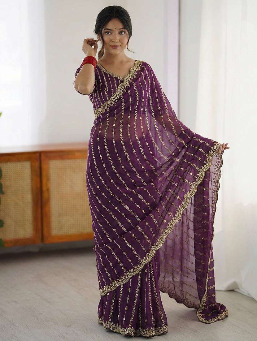 women magenta embellished saree with blouse - 22473658 -  Standard Image - 2
