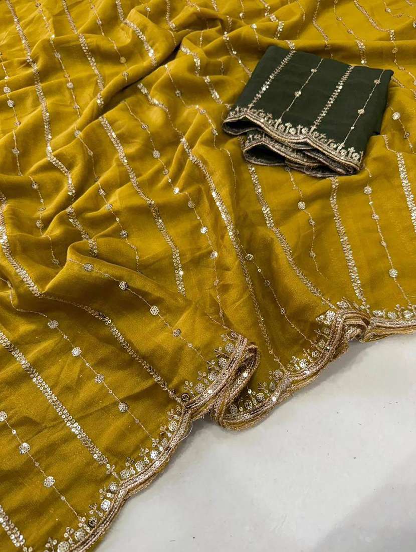 women mustard embroidered saree with blouse - 22473660 -  Standard Image - 2