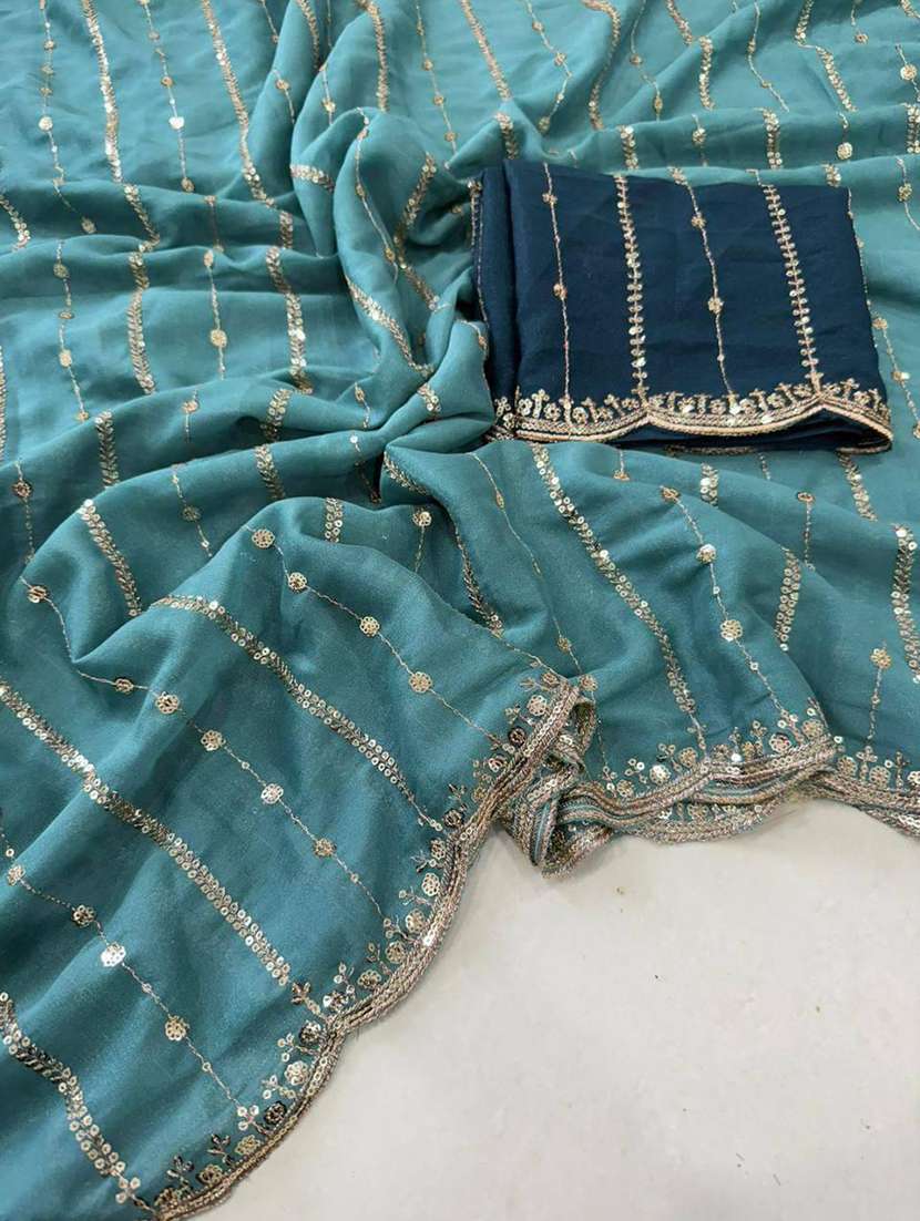 women solid with work embellished saree with blouse - 22473663 -  Standard Image - 2