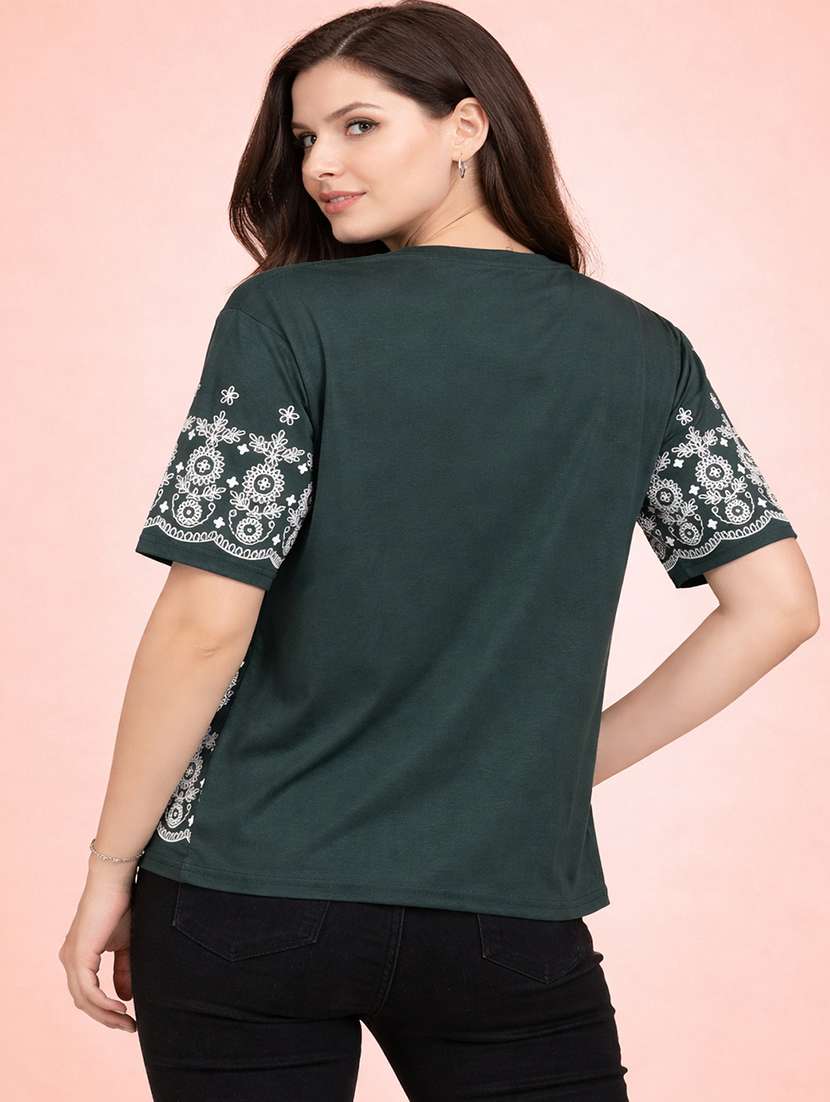 women bottle green cotton crop top - 22473667 -  Standard Image - 2