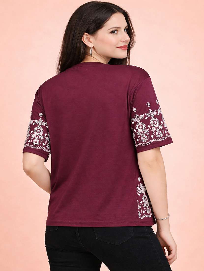 women maroon cotton crop top - 22473669 -  Standard Image - 2