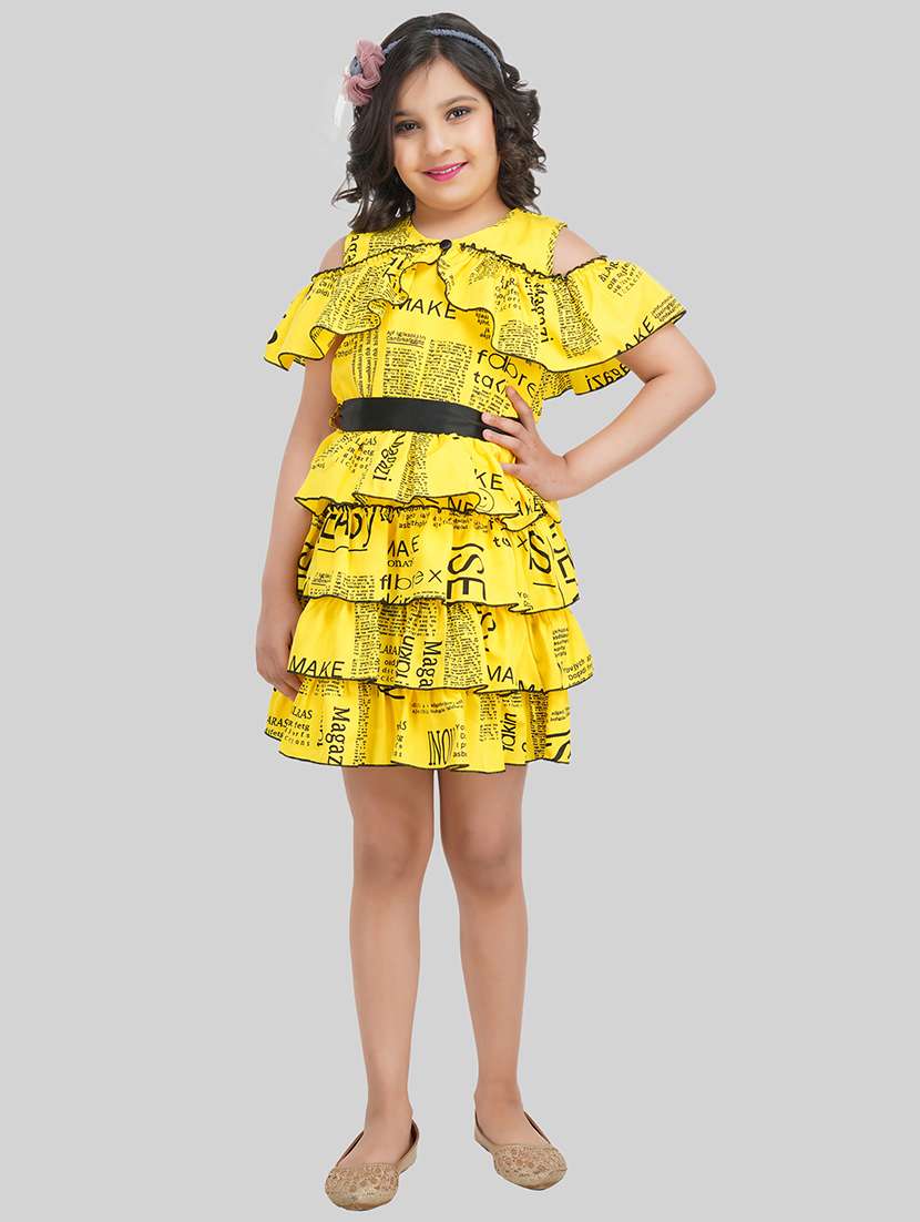 girl yellow polyester fit & flare dress - 22473730 -  Standard Image - 2
