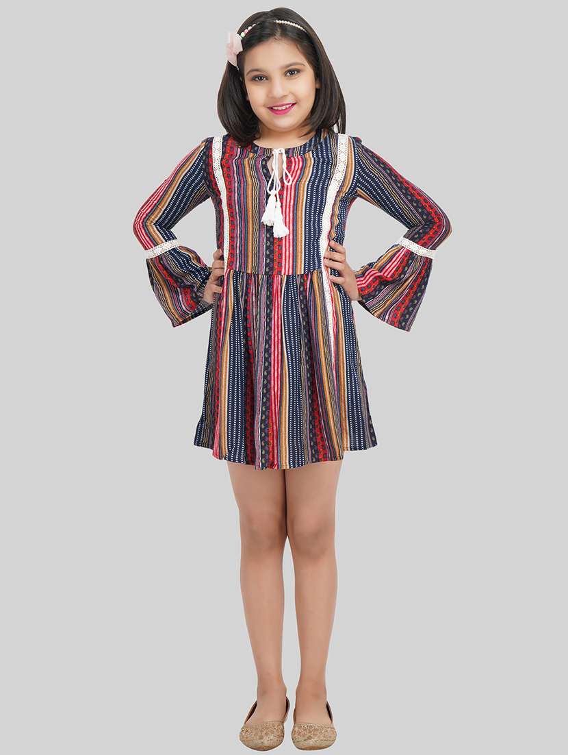 girl multi colored viscose fit & flare dress - 22473731 -  Standard Image - 2