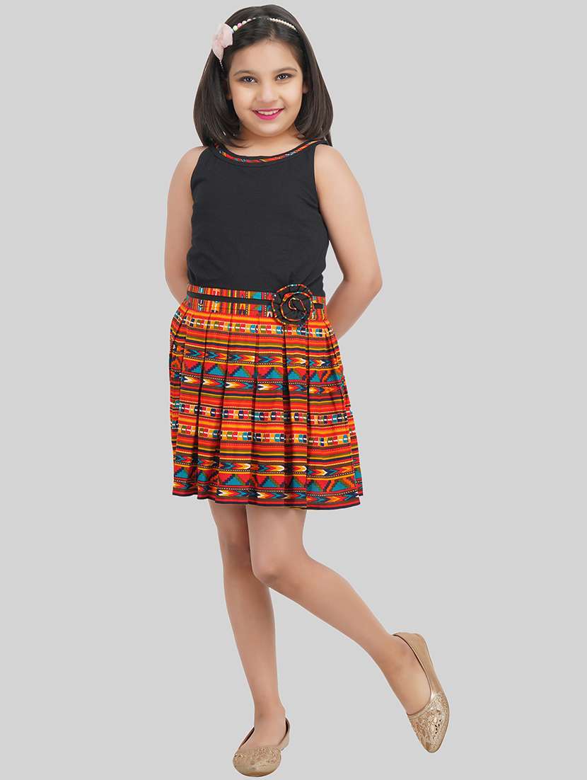 girls multi colored viscose fit & flare dress - 22473732 -  Standard Image - 2