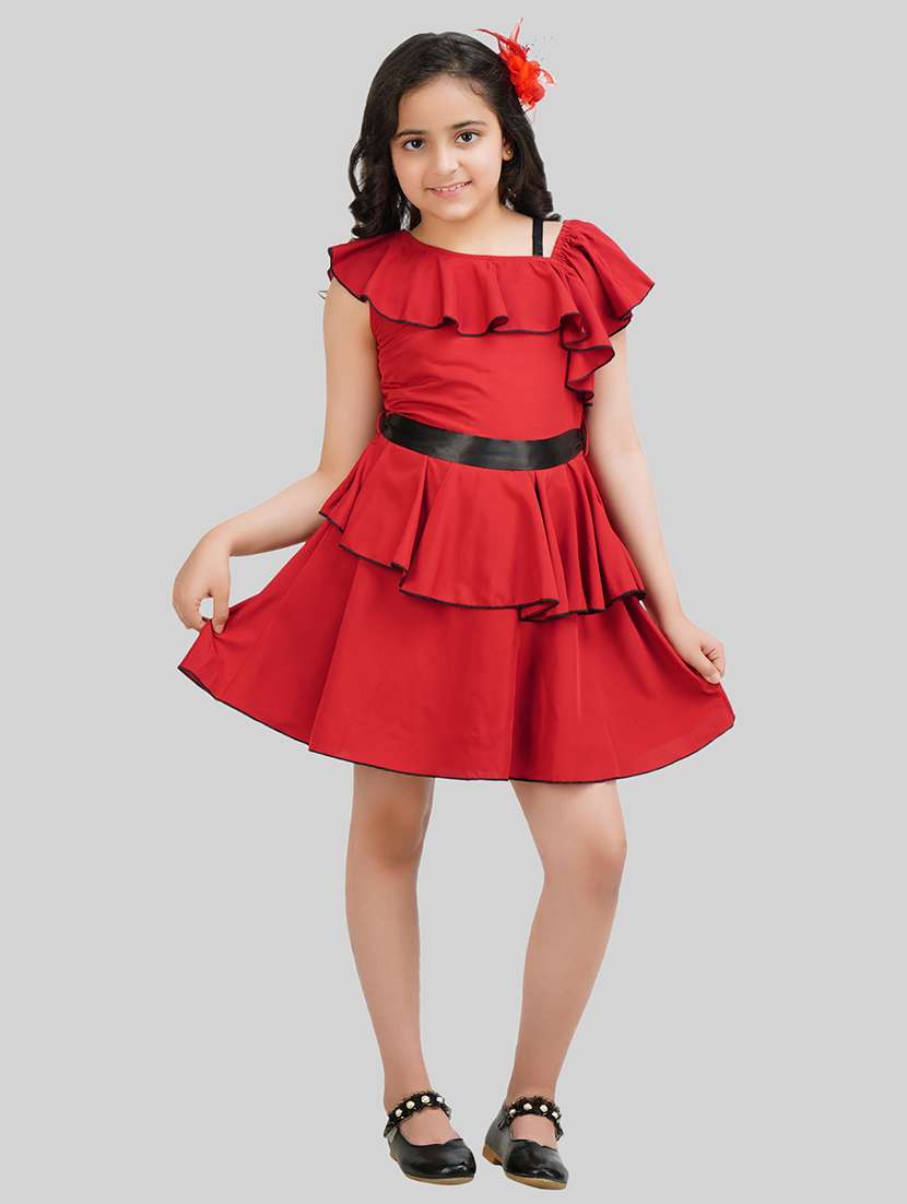 girl printed maroon polyester a-line dress - 22473739 -  Standard Image - 2
