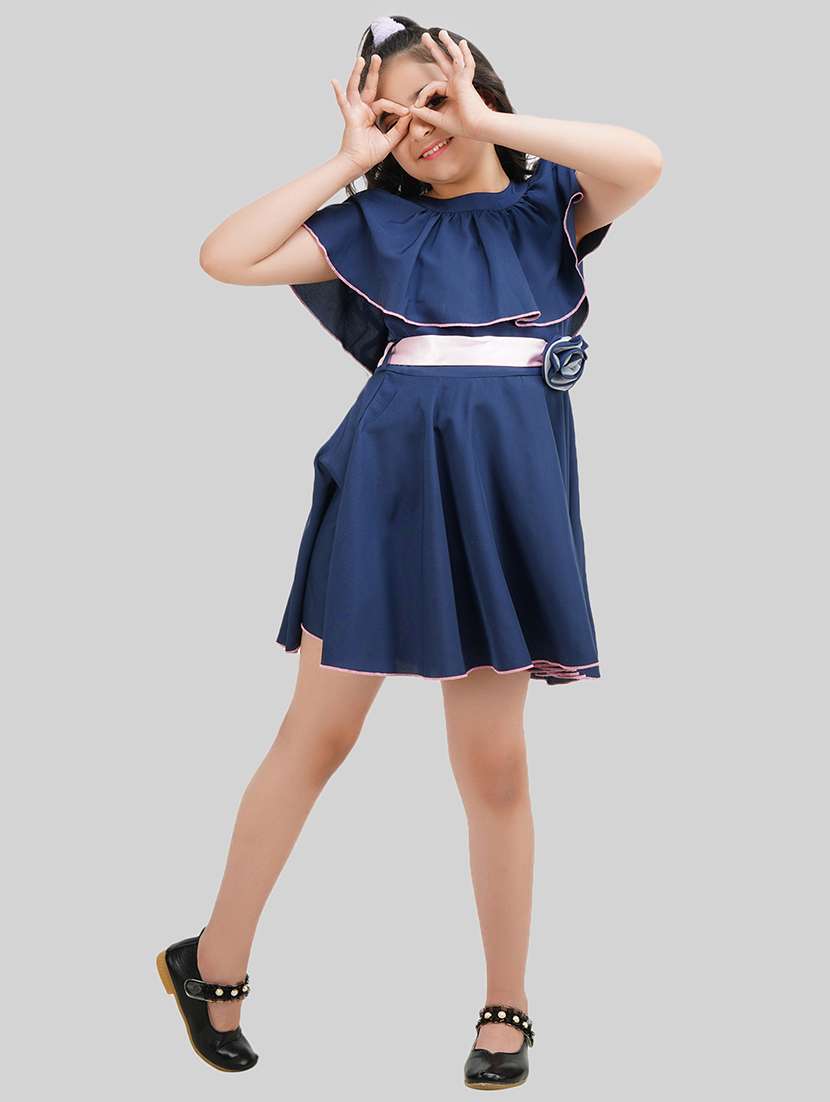 girl navy blue polyester fit & flare dress - 22473744 -  Standard Image - 2
