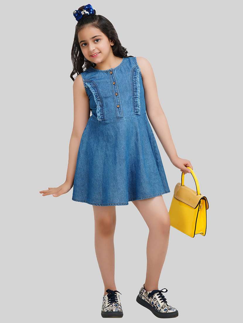 girls blue cotton a-line dress