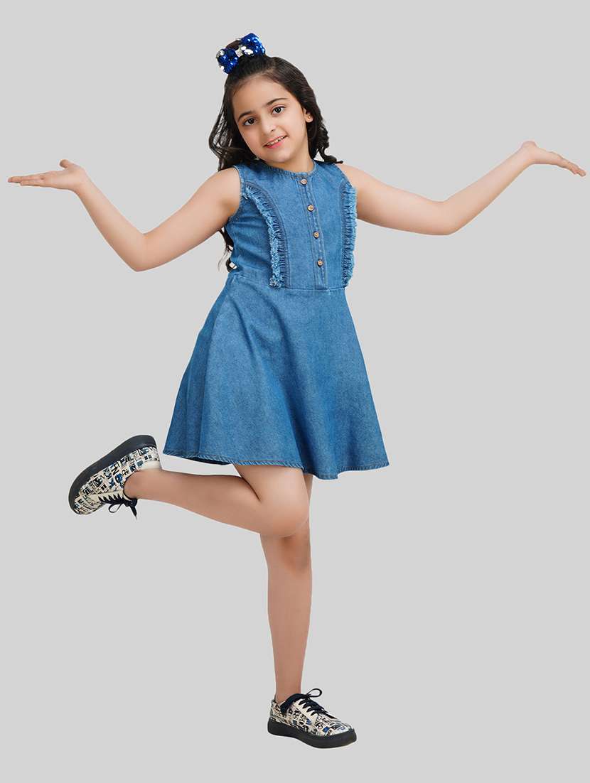 Girls Blue Cotton A-line Dress - 22473748 -  Standard Image - 2
