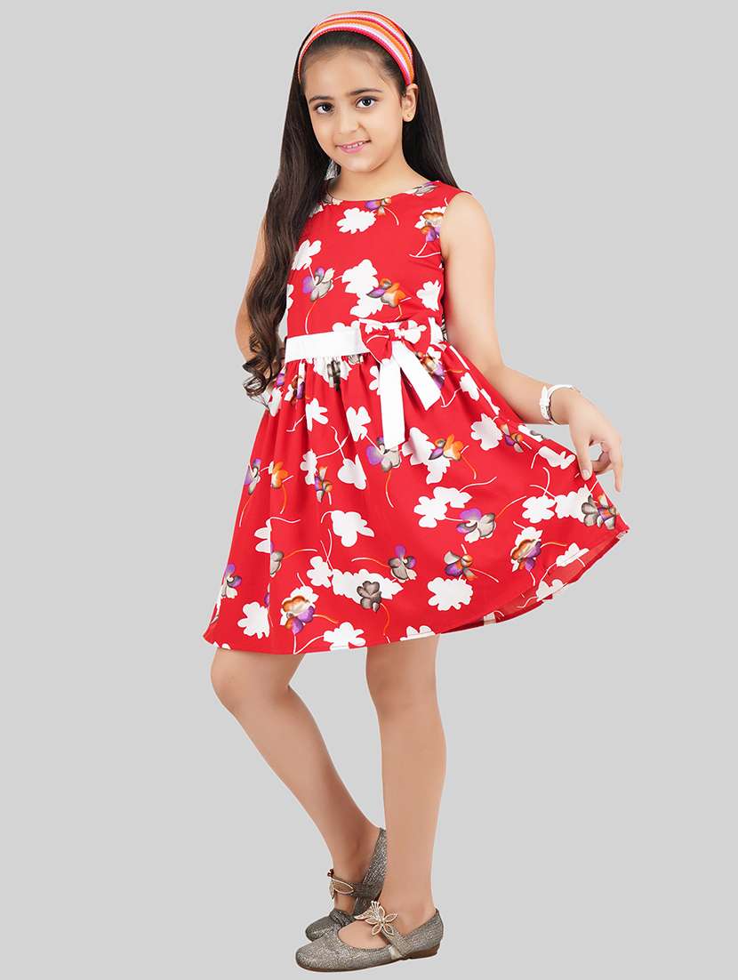 girls red polyester fit & flare dress - 22473763 -  Standard Image - 2
