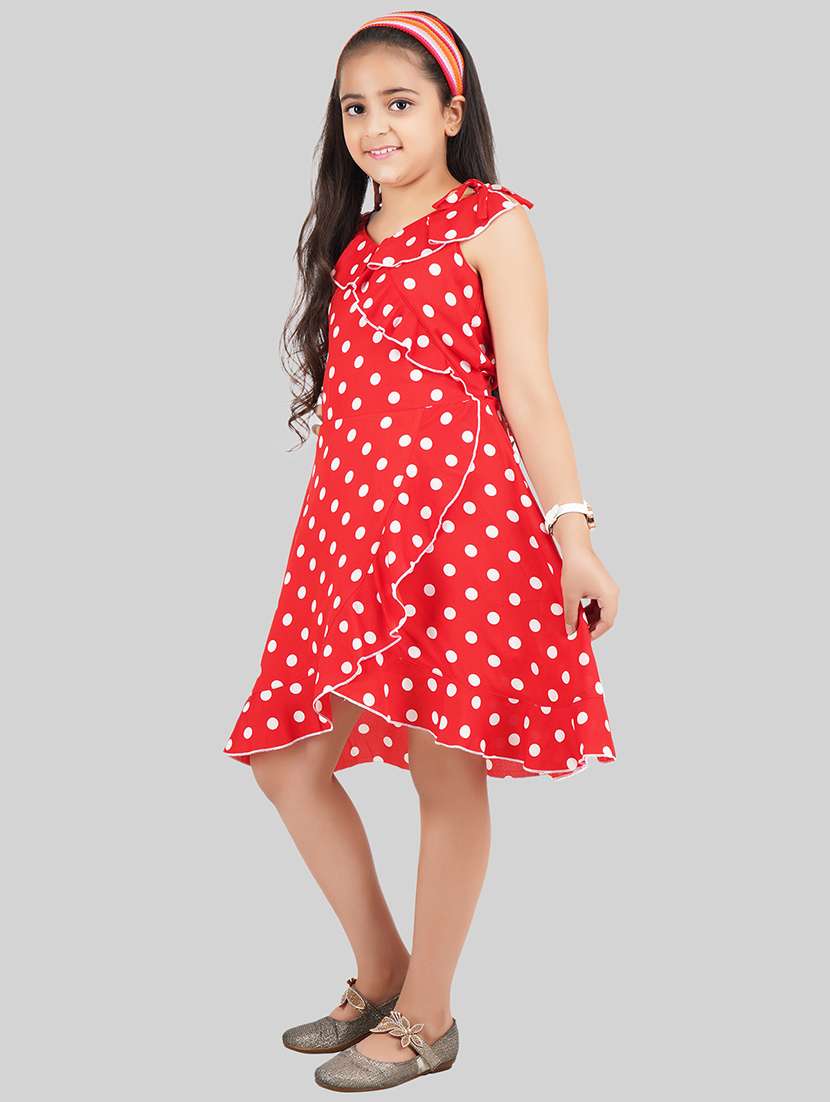 girls red polyester fit & flare dress - 22473768 -  Standard Image - 2