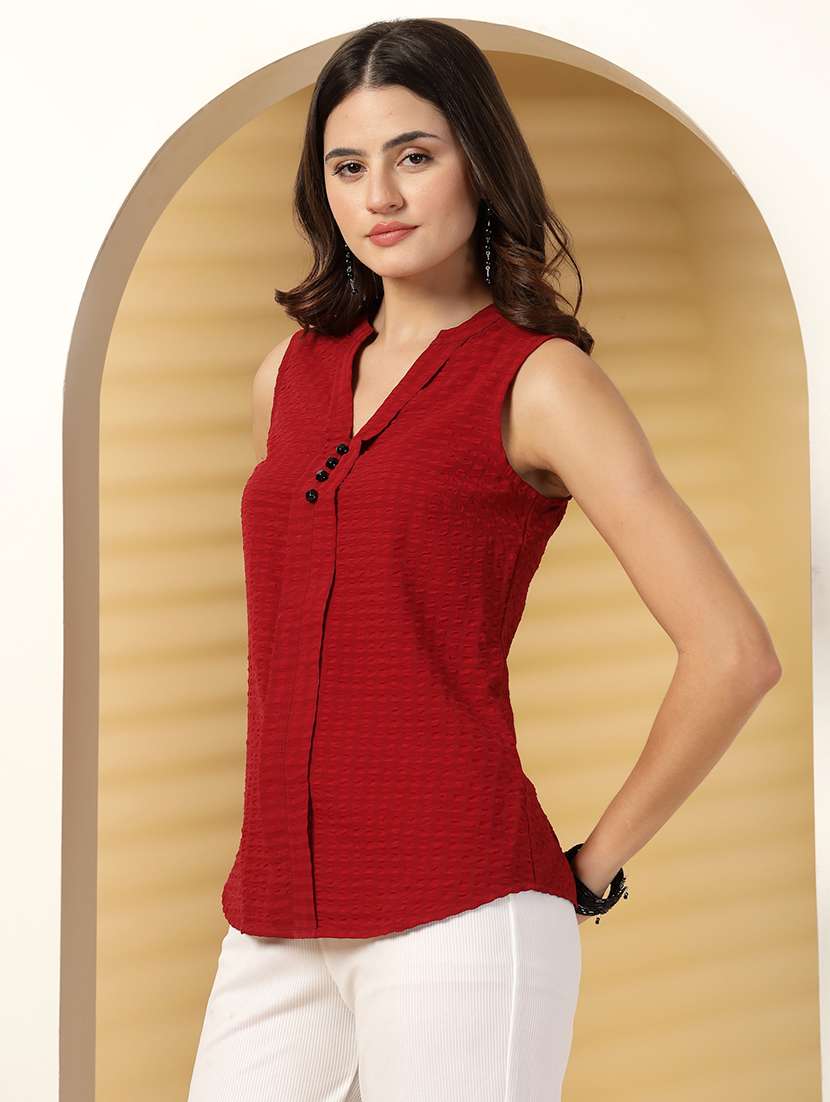 women solid red viscose regular top - 22473827 -  Standard Image - 2