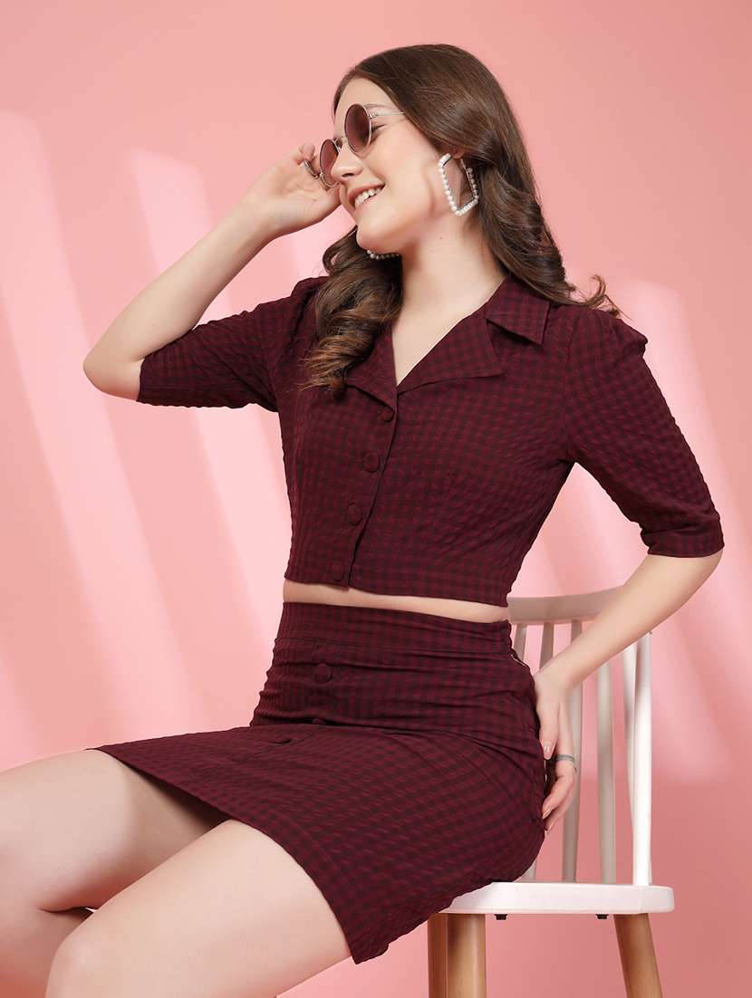 Women Self Design Maroon Viscose Top And Skirt Set Co-ord - 22473881 -  Standard Image - 2