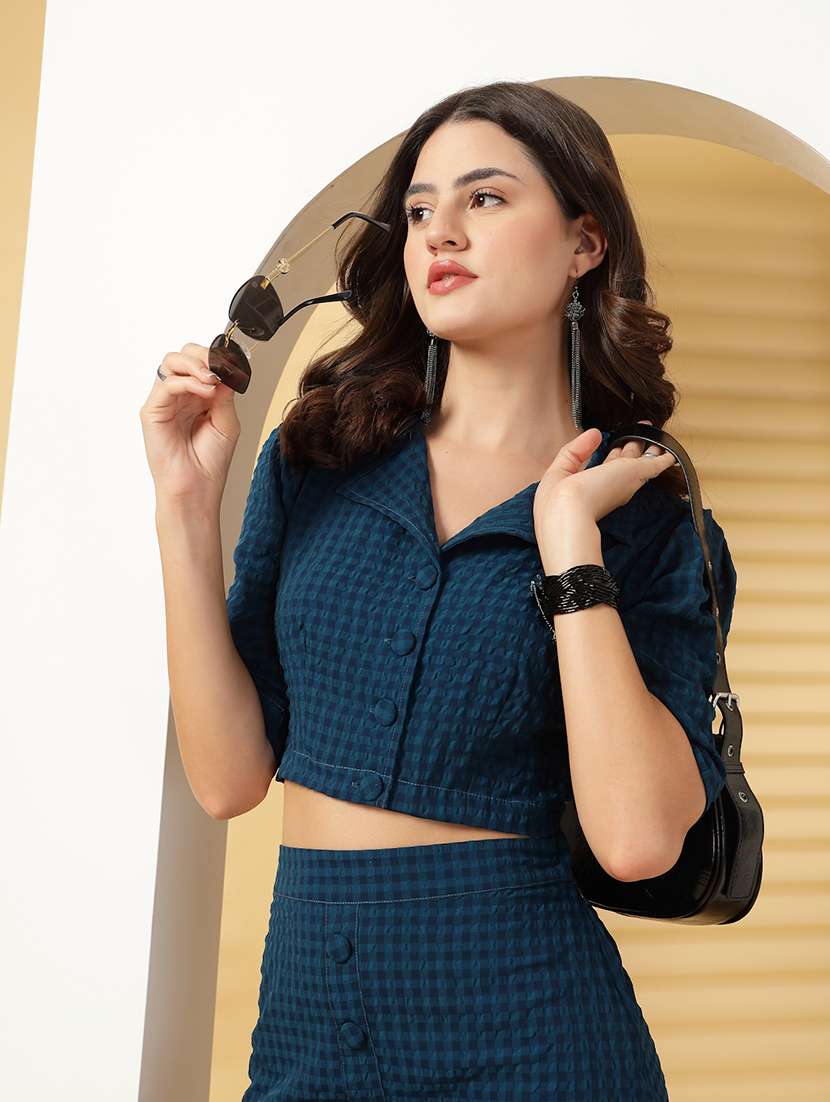 Women Solids Teal Viscose Top And Skirt Set Co-ord - 22473883 -  Standard Image - 2