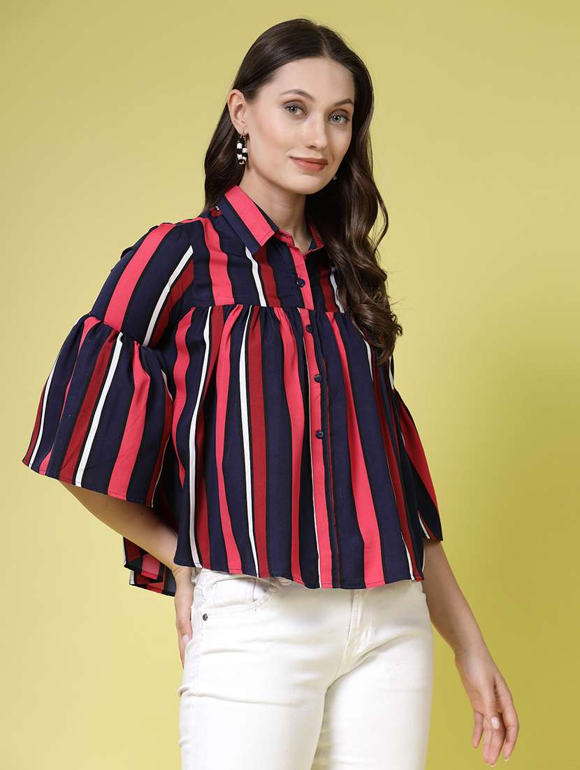 women stripe pink polyester regular shirt - 22473893 -  Standard Image - 2