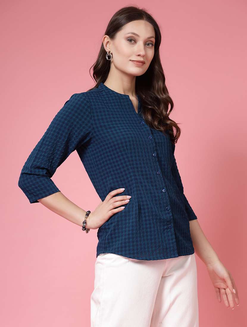 women checks  green polyester regular shirt - 22473895 -  Standard Image - 2