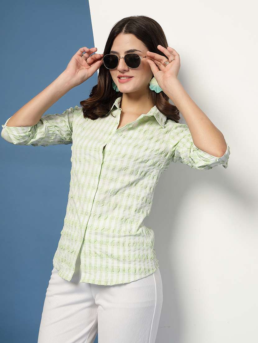 Women Checks Green Viscose Regular Shirt - 22473897 -  Standard Image - 2